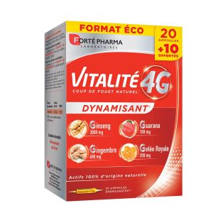 ویال خوراکی انرژی‌زا ویتالیتی ۴G فورته فارما | بسته ۳۰ عددی (۲۰+۱۰ رایگان)